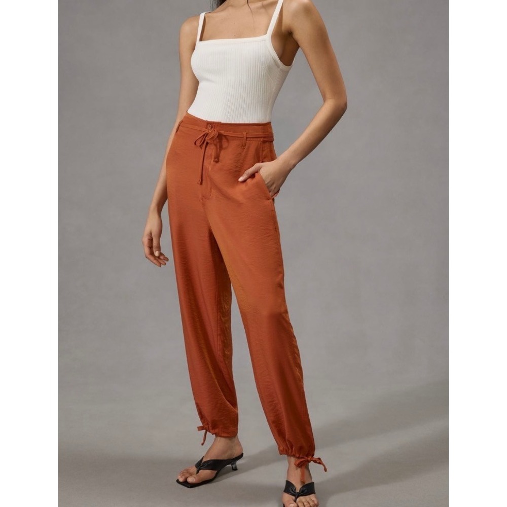 TINY Anthropologie Rust Orange Tie Cuff Jogger Pants High Rise Size M NWOT